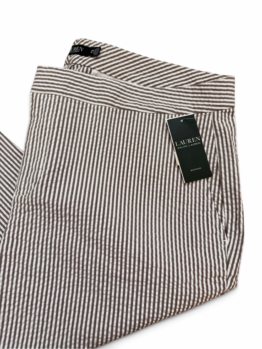 NWT $135 RALPH LAUREN Seersucker Ankle Pant Grey & White Size 16W - Picture 6 of 10
